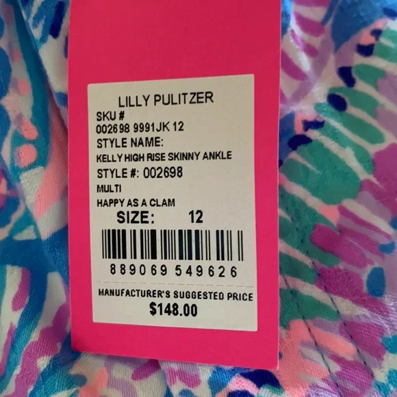 Lilly Pulitzer NWT Kelly Ankle Skinny Pants Happy as a Clam pattern size 12 - Picture 9 of 11